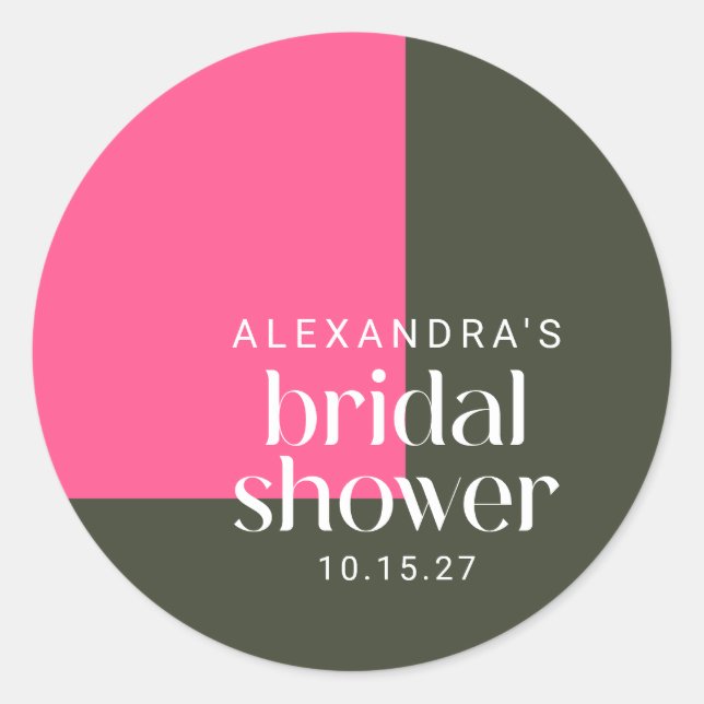 Bright Mod Groovy Pink Green Bridal Shower Custom Classic Round Sticker (Front)