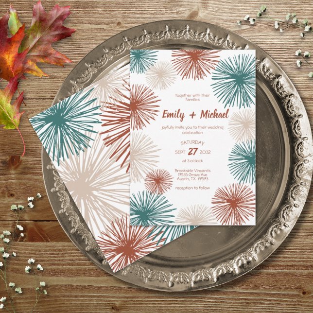 Bright Modern Abstract Dark Teal Copper Bisque  Invitation (Creator Uploaded)