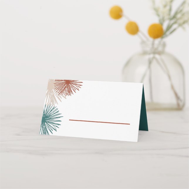 Bright Modern Abstract Dark Teal Copper Bisque  Place Card (Front)