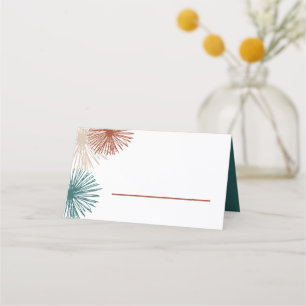 Bright Modern Abstract Dark Teal Copper Bisque Place Card