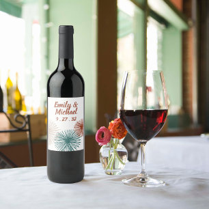 Bright Modern Abstract Dark Teal Copper Bisque Wine Label