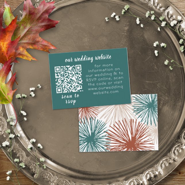 Bright Modern Abstract Dark Teal Copper Web QR Enclosure Card (Creator Uploaded)