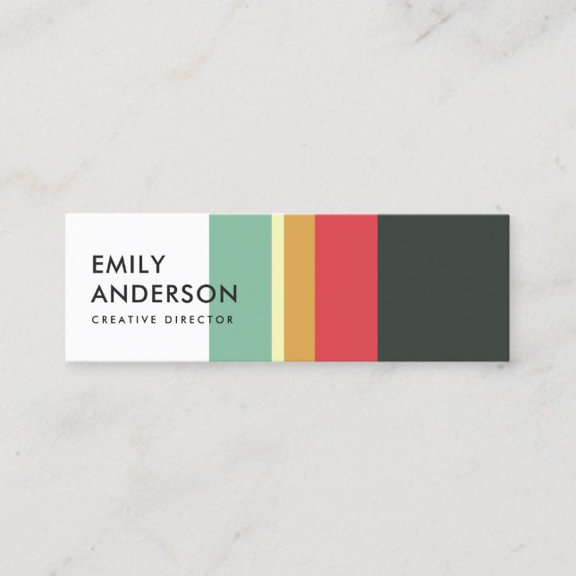 BRIGHT MODERN  BOLD AQUA PINK ORANGE NAVY STRIPES MINI BUSINESS CARD (Front)