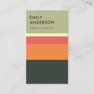 BRIGHT MODERN BOLD BEIGE ORANGE PINK NAVY STRIPES BUSINESS CARD