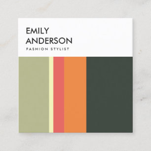 BRIGHT MODERN BOLD BEIGE ORANGE PINK NAVY STRIPES SQUARE BUSINESS CARD