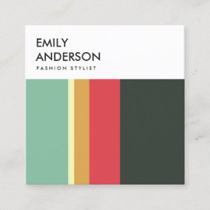 BRIGHT MODERN BOLD PINK YELLOW AQUA NAVY STRIPES SQUARE BUSINESS CARD