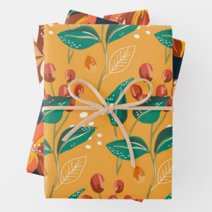 Bright modern floral and leaves botanical pattern wrapping paper sheet