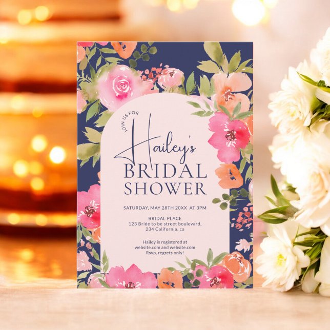 Bright Modern Floral Boho Blue Chic Bridal Shower Invitation (Bright Modern Floral Boho Blue Chic Bridal Shower Invitation)