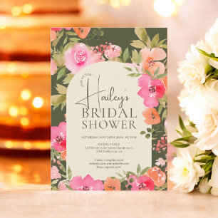 Bright Modern Floral Boho green Chic Bridal Shower Invitation