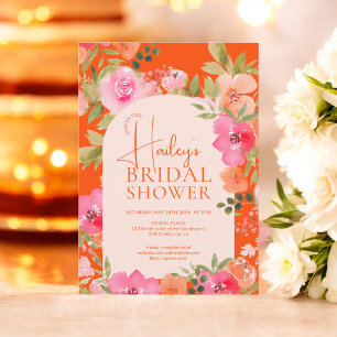 Bright Modern Floral Boho Orange Bridal Shower Invitation