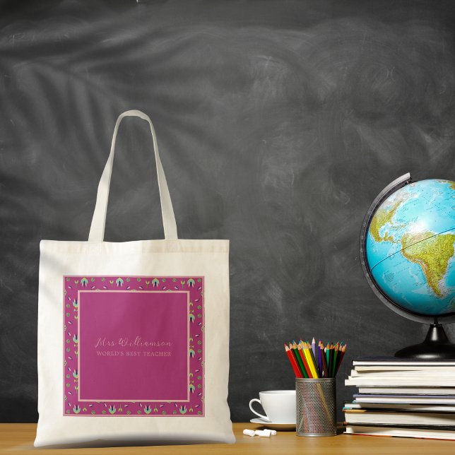 Bright Modern Floral Teacher's Tote Bag (Bright Modern Floral Teacher's Tote Bag. Say thank you with this personalised gift.)