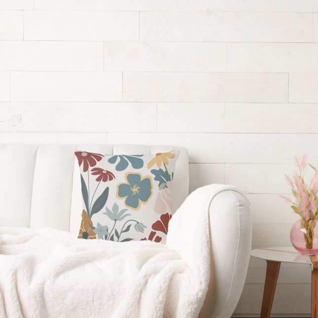 Bright Modern Floral Throw Pillow (Couch)