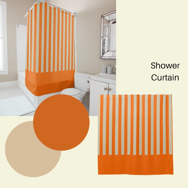 Bright modern orange and beige stripes shower curtain (Creator Uploaded)
