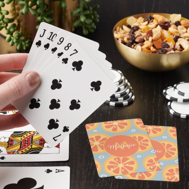 Bright Modern Orange Slices Pattern Personalised Playing Cards (In Situ)