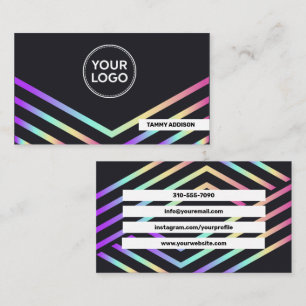 Bright Modern Rainbow Holographic Simple Info Business Card