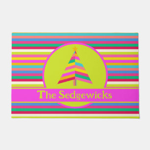 Bright Modern Stripe Personalised Christmas Tree Doormat