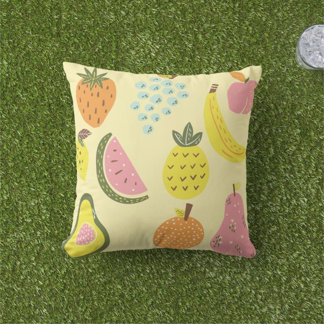 Bright Modern Tropical Fruit Pattern Cushion (Grass)
