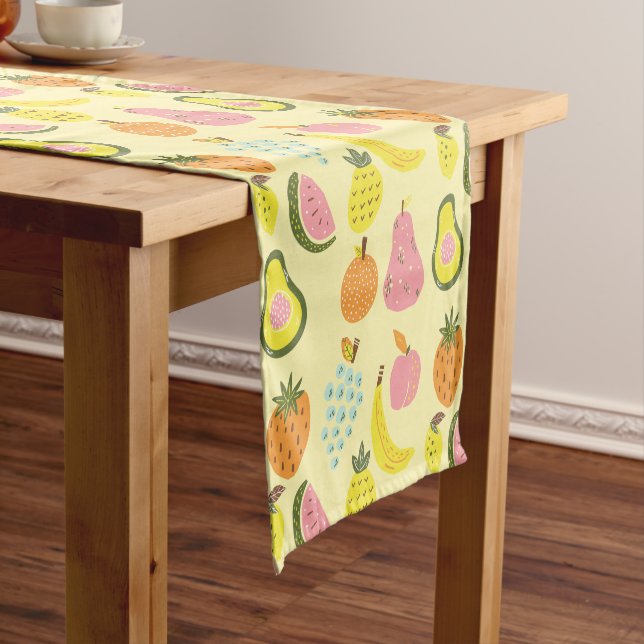 Bright Modern Tropical Fruit Pattern Short Table Runner (In Situ)