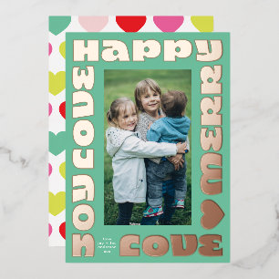 bright modern wishes   christmas one photo green foil holiday card