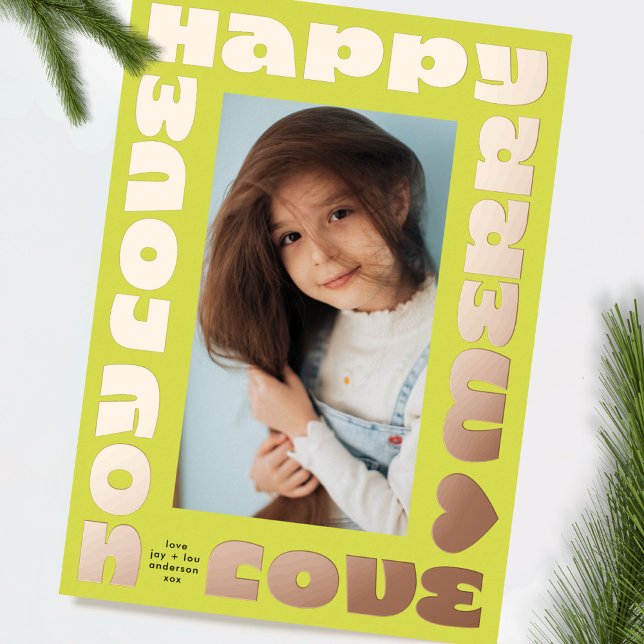 bright modern wishes | christmas one photo yellow foil holiday card (Creator Uploaded)