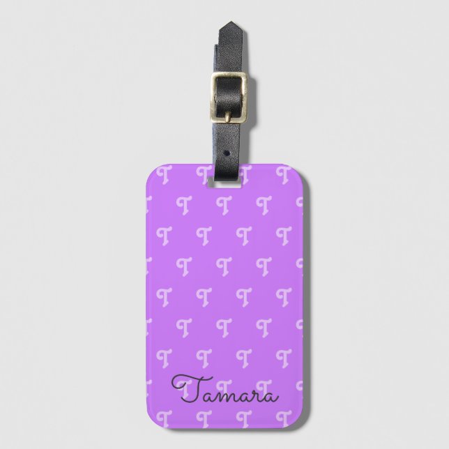 Bright Monogrammed Monogram Initial Neon Purple Luggage Tag (Front Vertical)