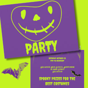 Bright Monster Face Faux Neon Halloween Party Invitation