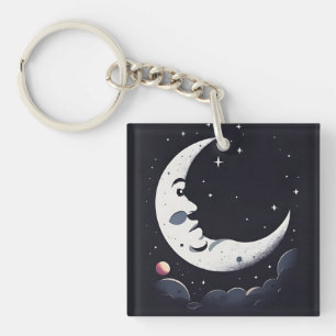 Bright moon face in dark sky key ring