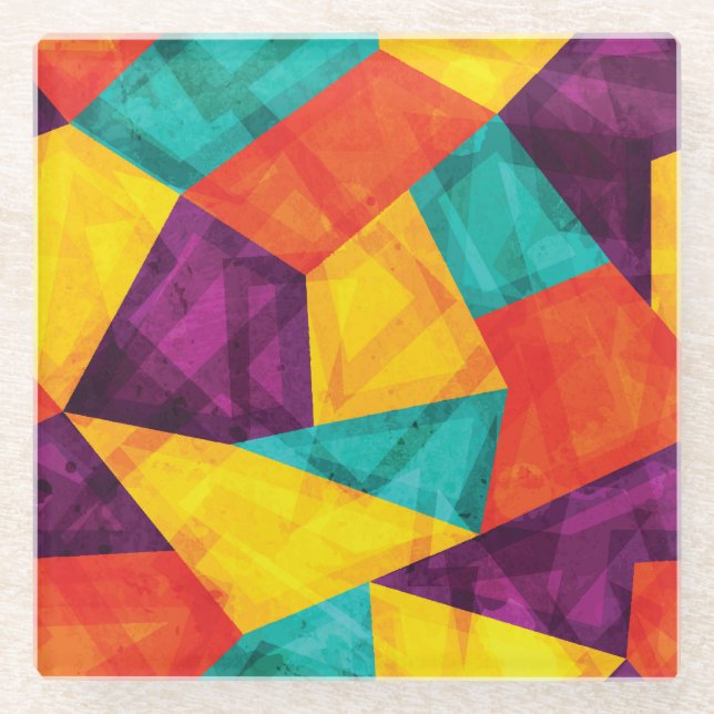 Bright Mosaic Grunge Seamless Pattern Glass Coaster (Front)