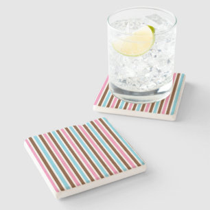 Bright Multi-Colour Stripe Striped Abstract Style Stone Coaster