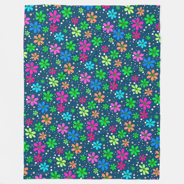 Bright multi-coloured chamomile flowers on a blue  fleece blanket (Front)