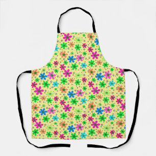Bright multi-coloured chamomile flowers on a yello apron