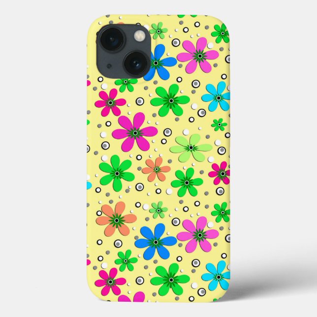 Bright multi-coloured chamomile flowers on a yello Case-Mate iPhone case (Back)