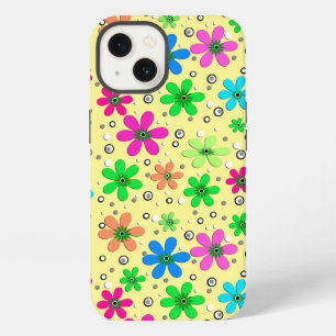 Bright multi-coloured chamomile flowers on a yello iPhone 13 case
