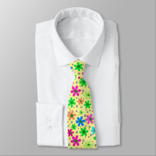 Bright multi-coloured chamomile flowers on a yello tie