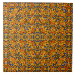 Bright multi-coloured pattern handkerchief orange ceramic tile