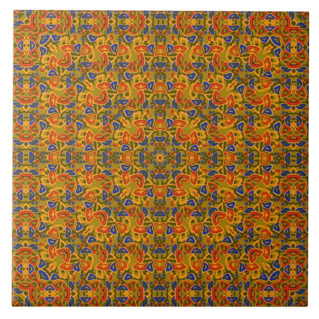Bright multi-coloured pattern handkerchief orange ceramic tile (Front)