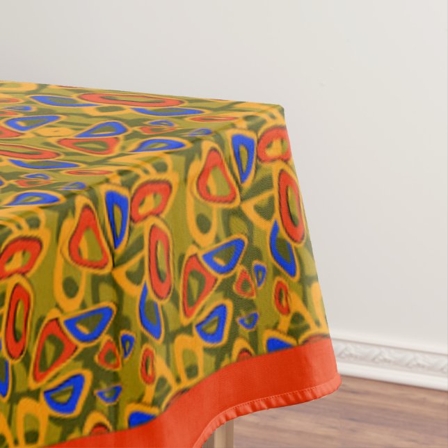 Bright multi-coloured pattern handkerchief orange tablecloth (In Situ)