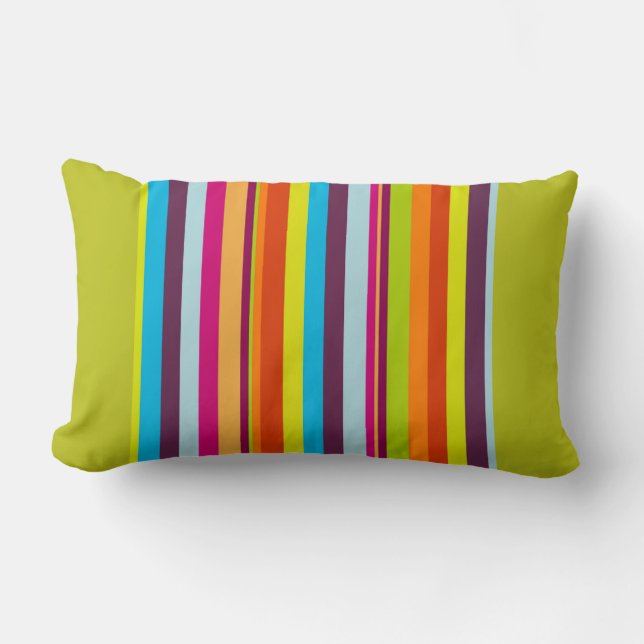 Bright Multi-Coloured Stripes on Chartreuse Lumbar Cushion (Front)