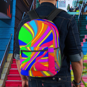 Bright Multicolor Abstract Stripes Pattern. Printed Backpack