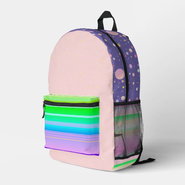 Bright multicolor artsy cute printed backpack (Back Corner Right)