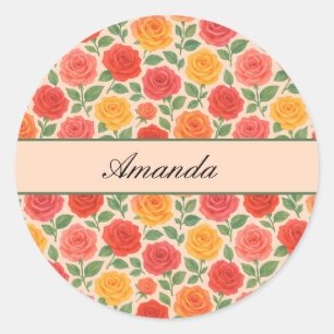 Bright Multicolor Rose Name Pattern Classic Round Sticker