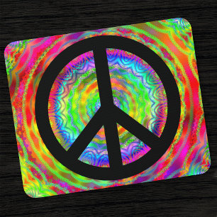 Bright Multicolored Fractal Black Peace Symbol Mouse Pad