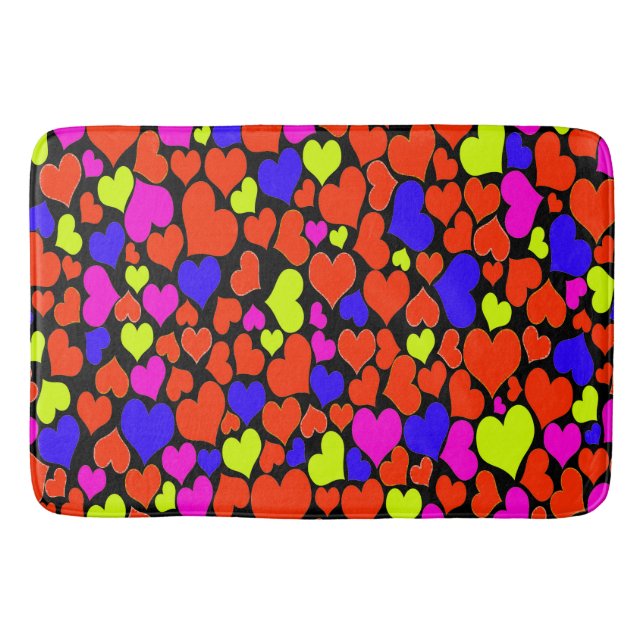 Bright Multicolored Hearts Bath Mat (Front)