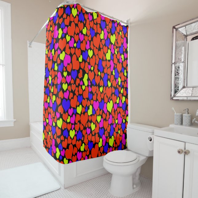 Bright Multicolored Hearts Shower Curtain (In Situ)