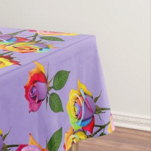 Bright Multicolored Roses In Rainbow Shades Tablecloth