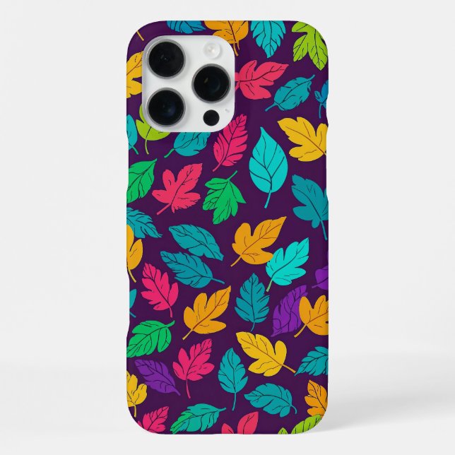 Bright Multicoloured Leaf Pattern Dark Background iPhone Case (Back)