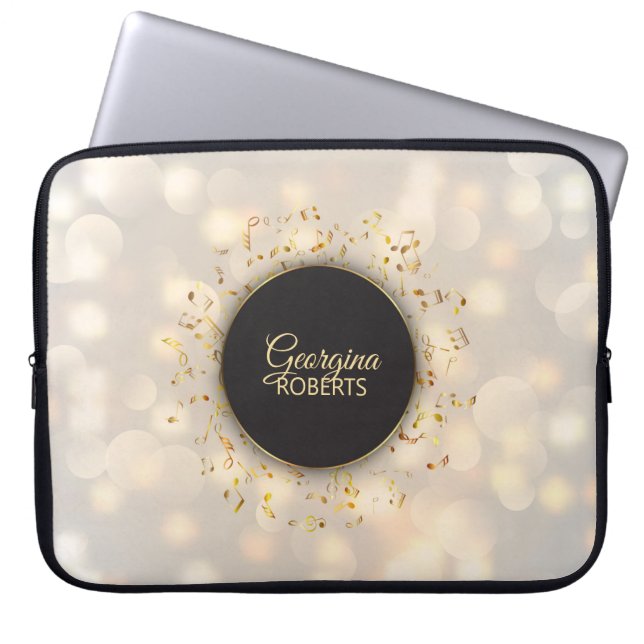 Bright Music Notes and Custom Name Laptop Sleeve (Front)