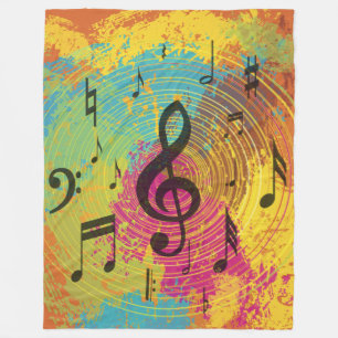 Bright Music Notes on Explosion of Colour Fleece Blanket