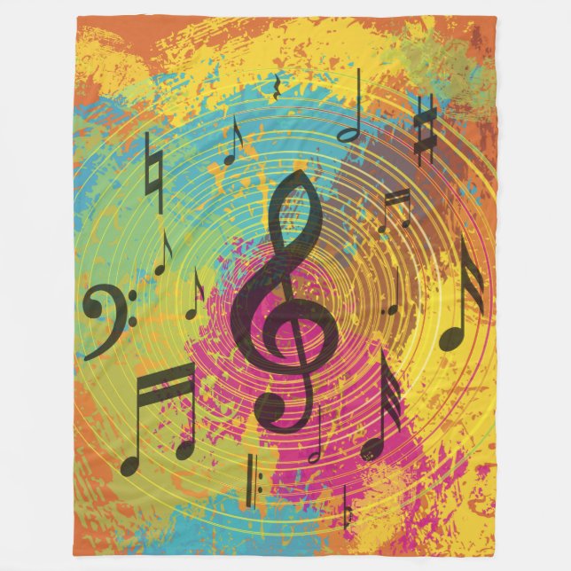 Bright Music Notes on Explosion of Colour Fleece Blanket (Front)