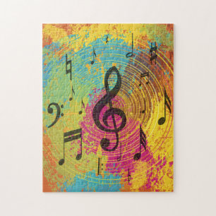 Bright Music Notes on Explosion of Colour Jigsaw Puzzle